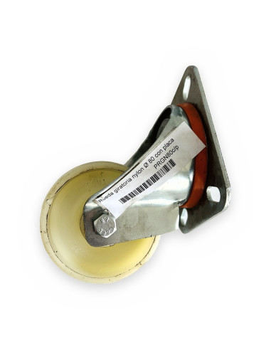 Rueda giratoria nylon Ø 80 con placa (aro nailon 30)