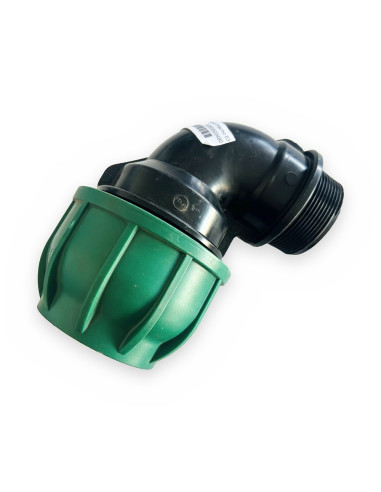 Enlace acodado 90º rosca macho 63-2" PE