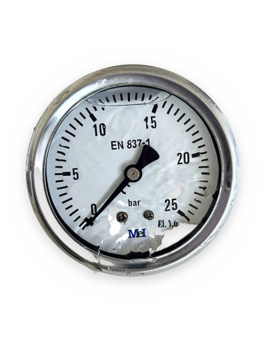Manómetro glic. 0-25 BAR Ø63 inox 1/4" s/trasera-posterior