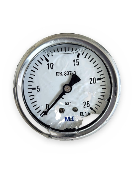 Manómetro glic. 0-25 BAR Ø63 inox 1/4" s/trasera-posterior