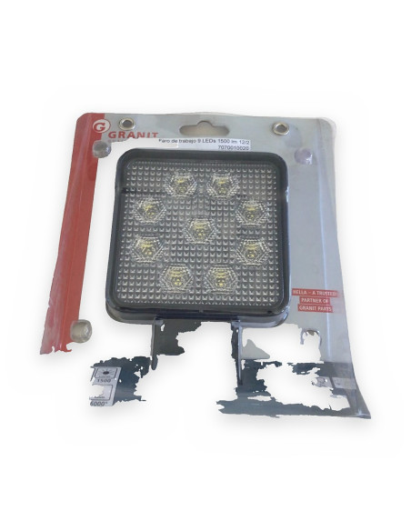 Faro de trabajo 9 LEDs 1500 lm 12/24v cuadrado 6000ºK p/iluminación largo alcance