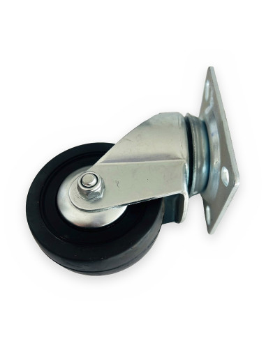 Rueda girat. Goma negra Ø 80 con placa (70x85)